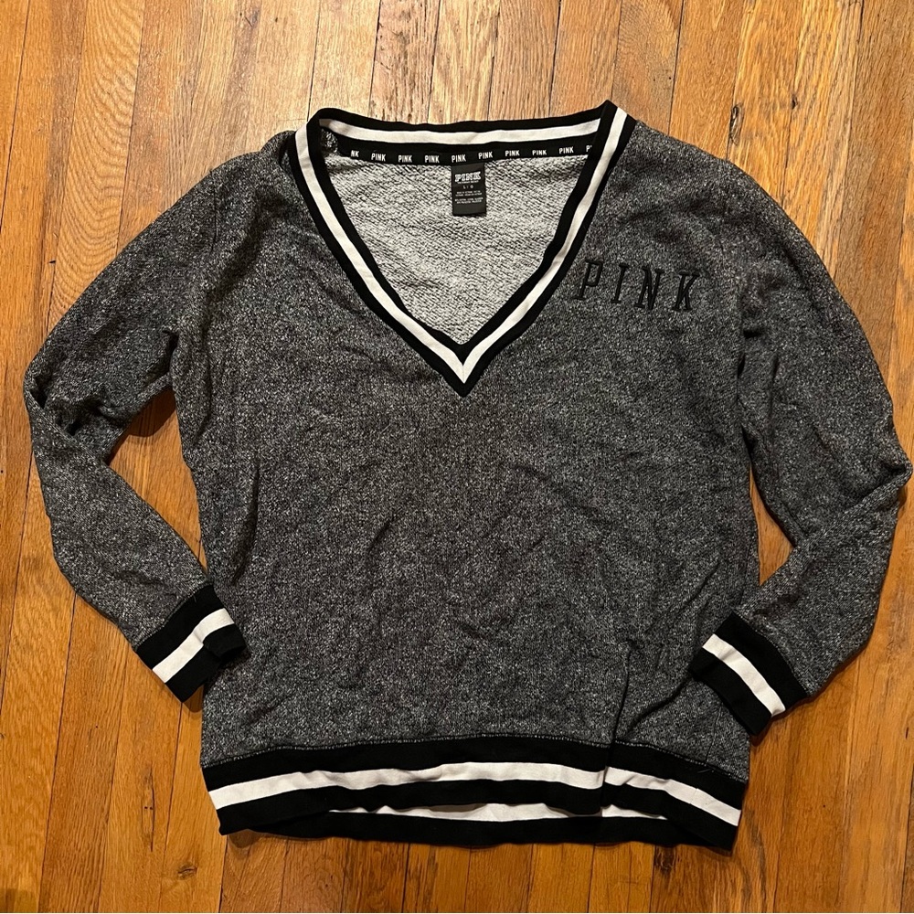Black & White Pink Varsity Pullover by PINK